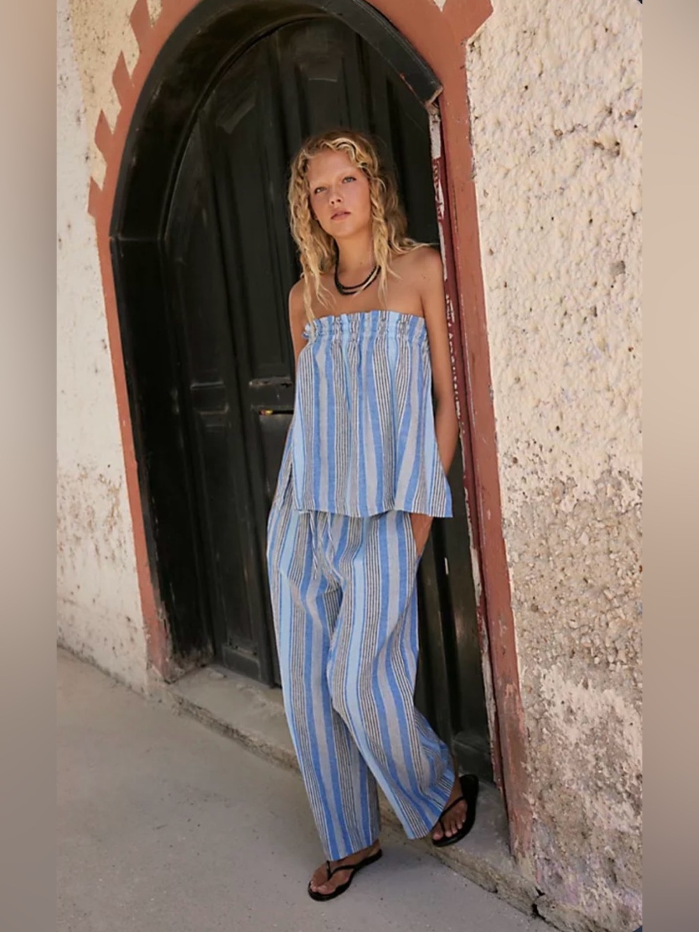Free people Corfu Striped Cotton-Linen Co-Ord two piece set like new size x-smal